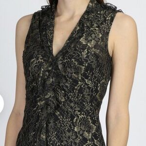 Eli Tahari gold & black lace blouse